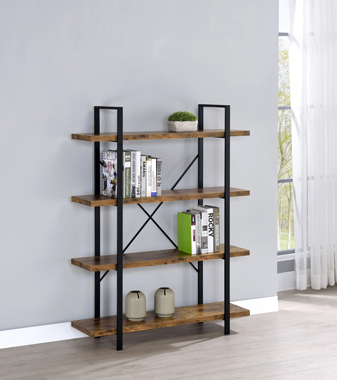 coaster-bedroom-Cole-4-Shelf-Bookcase-Antique-Nutmeg-and-Black-hover