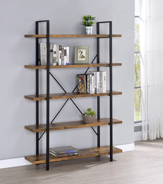 coaster-bedroom-Cole-5-Shelf-Bookcase-Antique-Nutmeg-and-Black-hover