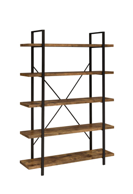 coaster-bedroom-Cole-5-Shelf-Bookcase-Antique-Nutmeg-and-Black