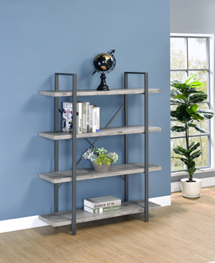 coaster-bedroom-Cole-4-Shelf-Bookcase-Grey-Driftwood-and-Gunmetal-hover