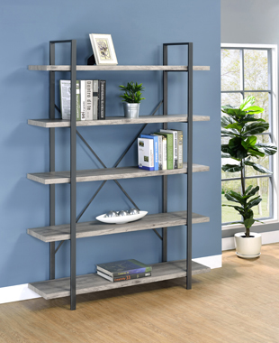 coaster-bedroom-Cole-5-Shelf-Bookcase-Grey-Driftwood-and-Gunmetal-hover