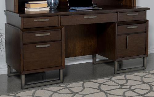 coaster-home-office-Marshall-5-drawer-Credenza-Desk-With-Power-Outlet-Dark-Walnut-and-Gunmetal