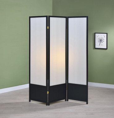 coaster-room-dividers-accents-Calix-3-panel-Folding-Floor-Screen-Translucent-and-Black-hover