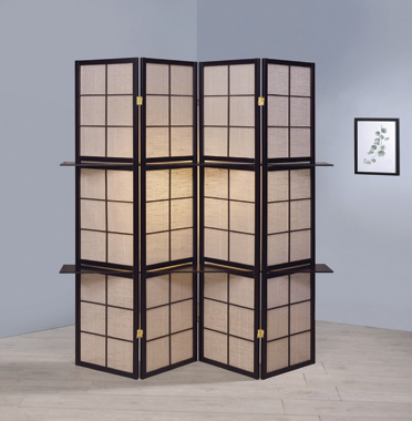 coaster-room-dividers-accents-Iggy-4-panel-Folding-Screen-with-Removable-Shelves-Tan-and-Cappuccino-hover