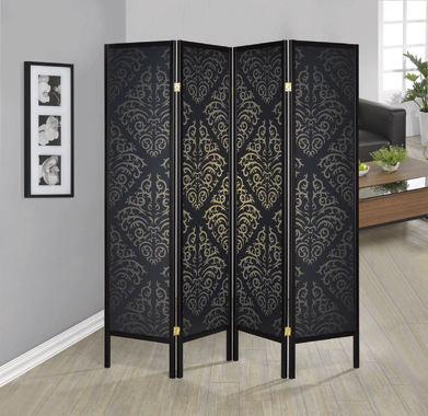 coaster-room-dividers-accents-Haidera-4-panel-Damask-Pattern-Folding-Screen-Black-hover