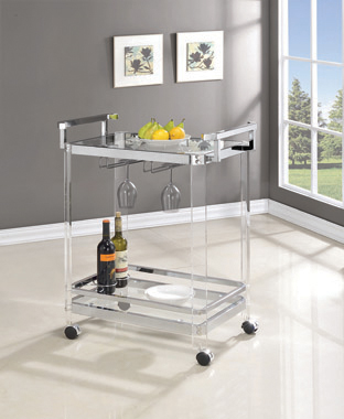 coaster-bar-serving-carts-bar-game-Jefferson-2-tier-Glass-Serving-Cart-Clear