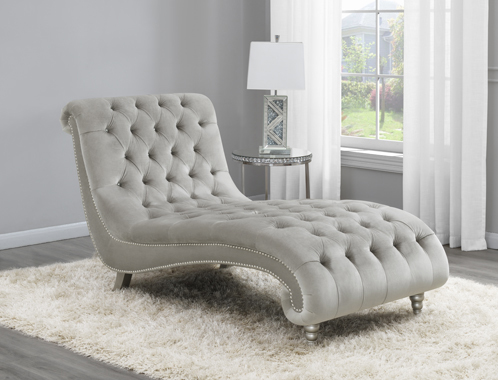 coaster-living-room-Lydia-Tufted-Cushion-Chaise-with-Nailhead-Trim-Grey-hover
