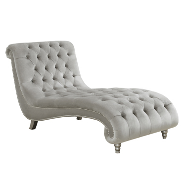 coaster-living-room-Lydia-Tufted-Cushion-Chaise-with-Nailhead-Trim-Grey