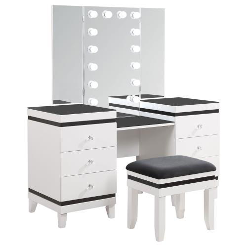 coaster-bedroom-Talei-6-drawer-Vanity-Set-with-Hollywood-Lighting-Black-and-White-hover
