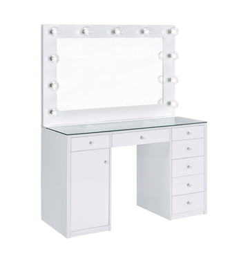 coaster-bedroom-Percy-7-drawer-Glass-Top-Vanity-Desk-with-Lighting-White