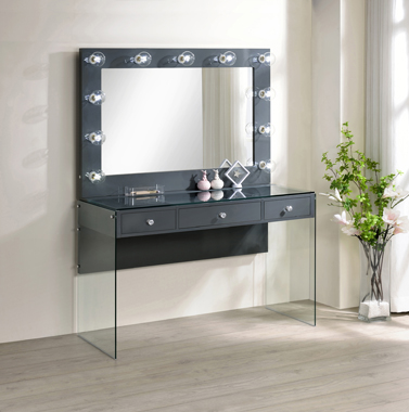 coaster-bedroom-Afshan-3-drawer-Vanity-Desk-with-Lighting-Mirror-Grey-High-Gloss-hover