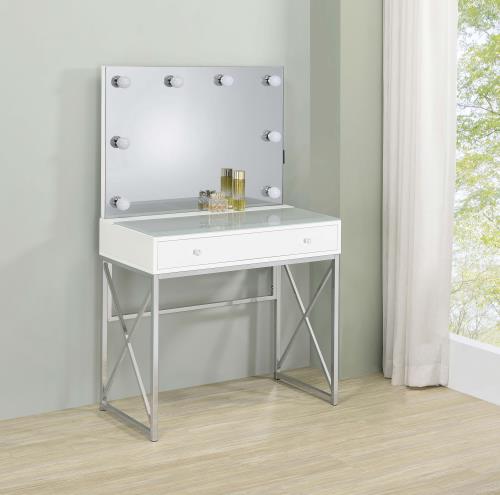 coaster-bedroom-Eliza-2-piece-Vanity-Set-with-Hollywood-Lighting-White-and-Chrome