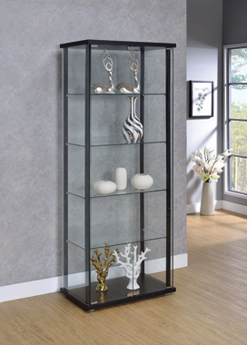 coaster-bedroom-Delphinium-5-shelf-Glass-Curio-Cabinet-Black-and-Clear-hover