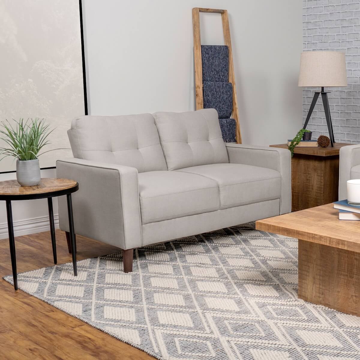 Small loveseat: Bowen Upholstered Track Arms Tufted Loveseat Beige