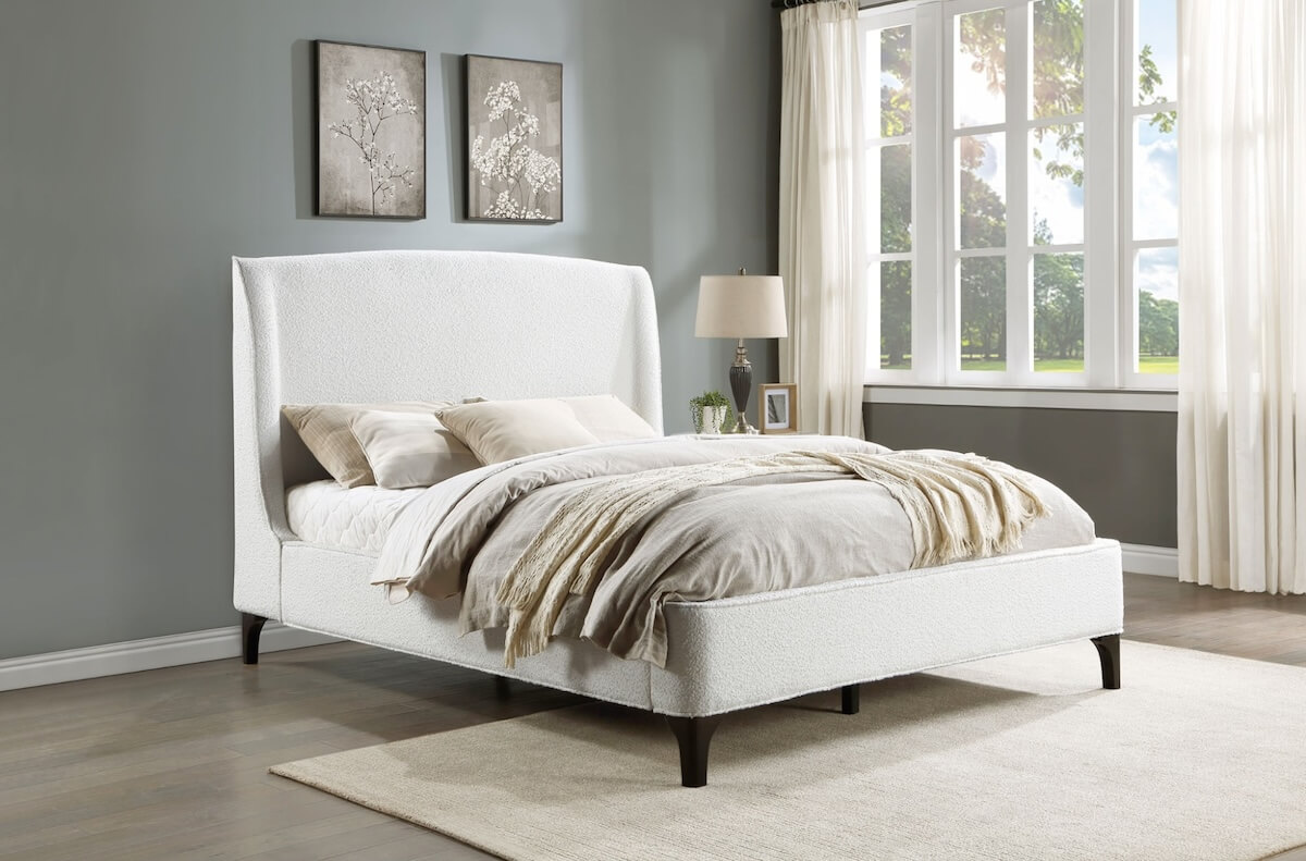 Mosby Upholstered Curved Headboard Eastern King Platform Bed White